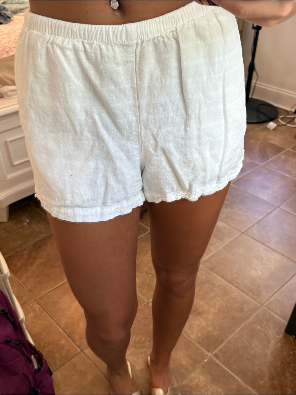 a new day White High-Waist Linen-Blend Elastic Waist Shorts